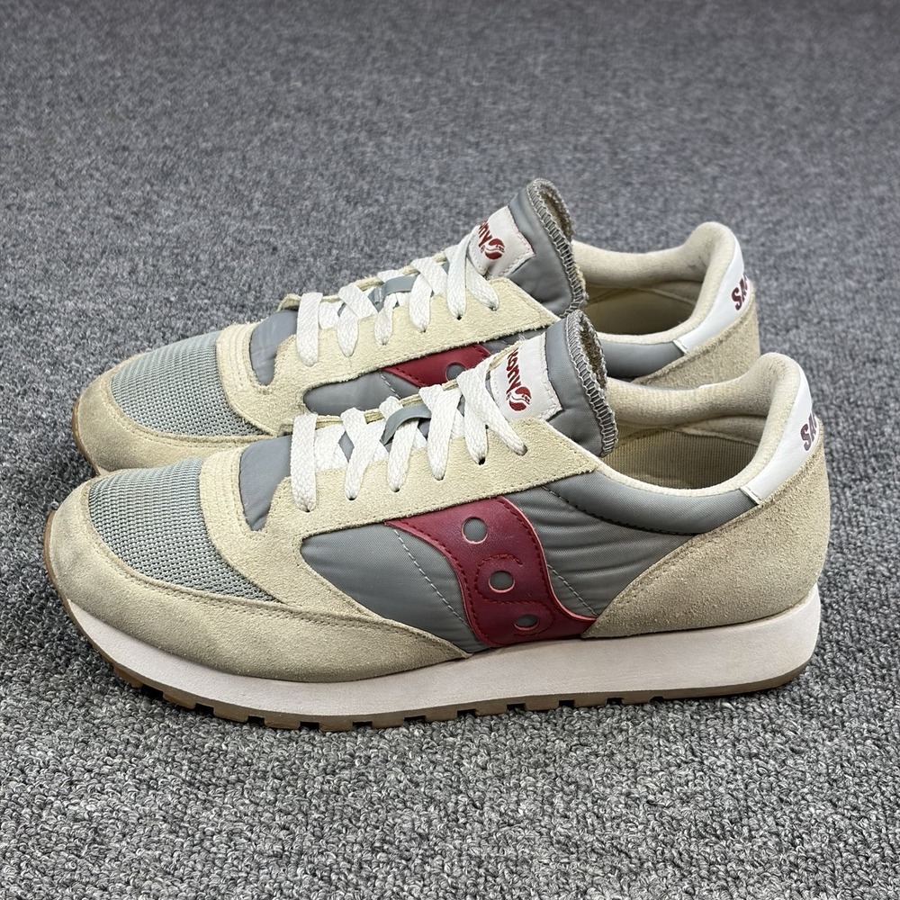Saucony Jazz Original Vintage Mens Size 9 Gray Red Cream Retro Sneakers Shoes